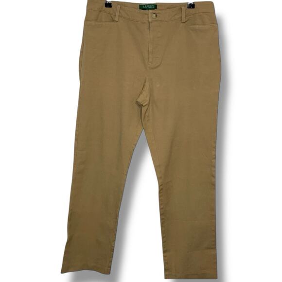 Ralph Lauren Pants Women's Size 10 Catlin Belted Stretch Camel Straight Cut - Picture 1 of 6